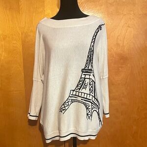 Catherine Malandrino Large White Sweater with Black Eiffel Tower Graphic